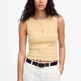 Madewell Smocked Tank Top Bateau Neck Sleeveless Linen Blend Pale Chamois L NWT Photo 0