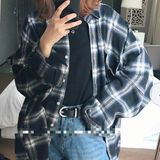 Oversized Black Plaid Flannel Shirt Photo 0