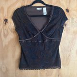 American Vintage Tint Y2K Blue Semi Sheer Paisley Short Sleeve Shirt Sz M Photo 0