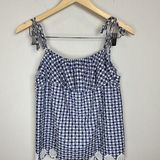 J.Crew Blue White Gingham Plaid Ruffle Eyelet Tie Shoulder Top Blouse Size 4 NWT Photo 0