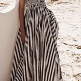 Striped Maxi Dress White Size M Photo 0
