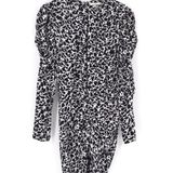 Isabel Marant  Etoile Selwyn Ruched Printed Mini Dress Long Sleeve Black White 34 Photo 0
