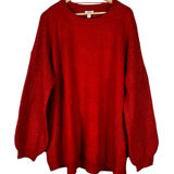Crown & Ivy Sweater Womens XL Red Balloon Sleeve Ribbed Oversized Cozy Holiday Photo 0