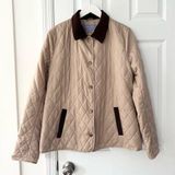 Laura Ashley Beige Diamond Quilted Button Chore Jacket Brown Corduroy Trim Large Photo 0