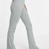 Noisy May Tall cotton blend ribbed flared pants in sage Photo 0