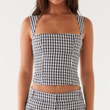 Peppermayo Black White Gingham Clayton Tank top lace up tie back Photo 0