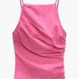 ZARA  LINEN BLEND PINK TOP SMALL NEW WITH TAGS Photo 0