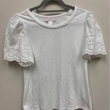 Rachel Parcell  T-Shirt White Lantana Eyelet Lace Sleeves & Accents Women's S Photo 0