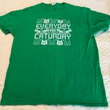 Fruit of the Loom Everyday is Caturday Green Cat T Shirt Size Large Cotton Photo 0