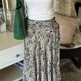 Anthropologie Lapis black cream feather boho print jersey knit maxi skirt halter dress Small Photo 0