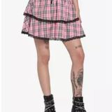 Hot Topic Pink Plaid Lace Up Tiered Skirt Scene Rave Pastel Goth Size XL Photo 0