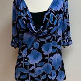 East 5th  Black/Blue Short Sleeve Blouse Photo 0