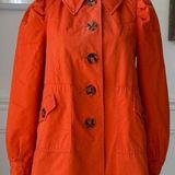 Anthropologie Elevenses Beltless Trench Jacket Orange Coat Tortoise Buttons 4 Photo 0