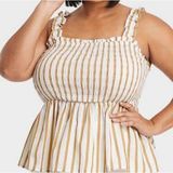 Ava & Viv NWT -  White + Tan Stripe Summer Tank Top With Smocking - Plus Size 2x Photo 0