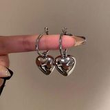 Women's Love Heart Dangle Drop Hoop Earrings Silver Photo 0