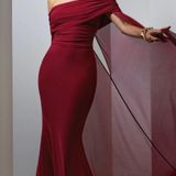 Club L Carlotta BERRY BARDOT MAXI DRESS WITH CHIFFON CAPE Photo 0