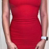 AG Adriano Goldschmied Red Off The Shoulder Bodycon Dress Photo 0