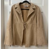 Boho Western Faux‎ Suede Tie Front Y2K Festival Hippie Topper Bell Sleeve Top S Tan Photo 0