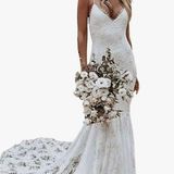Lace Mermaid Wedding Dress White Size 8 Photo 0