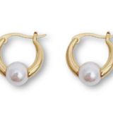 Elegant White Pearl Hoop Earrings for Women Gold Photo 0