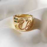 Boutique Gold Statement Snake Ring With Emerald Eyes Size 9 Photo 0