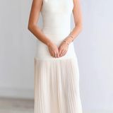 Fancy D Pleated Knit Cream Maxi Dress Photo 0