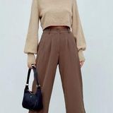 Princess Polly Archer Pants, Brown, Size 8 Photo 0