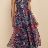 Lulus  Cherished Aura Navy Blue Floral Organza Bustier
Midi Dress Photo 0