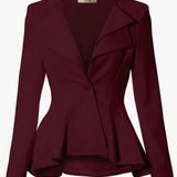 Hybrid & Company Women's Casual Work Office Dressy Double Notch Lapel Sharp Shoulder Pad Single Button Peplum Comfy Blazer Photo 0