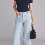 Anthropologie NWT The Colette Scallop-Pocket Crop Wide-Leg Pants by Maeve artic ice size 26 Photo 0