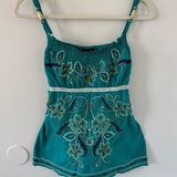 Heart soul Vintage Y2K 90s  Babydoll Embroidered Teal Tank Top Medium Photo 0