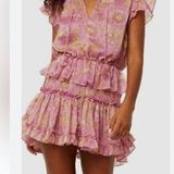 MISA Los Angeles  Pink Lillian Split Neck Floral Ruffle Mini Dress Size XS Photo 0