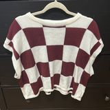 Vestique Checkered Knit Sweater Vest in Burgundy and Cream Photo 0