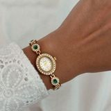 Emerald Green Stone Diamond Gold Watch Photo 0