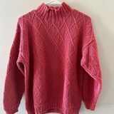 Hunt Club  Sweater Women's Large Pink Vintage Cable Knit Mock Neck Ramie Cotton Photo 0