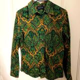 Jones New York Green and Gold Paisley Blouse Photo 0