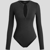 Cider  Black 1/4 Zip Ribbed Long Sleeve Bodysuit Photo 0