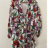 Roller Rabbit  Jorales Bibiana Wrap Dress White Pink Floral Large EUC Long Sleeve Photo 0