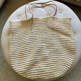 Merona Beige Shimmer Woven Beach Bag Photo 0