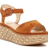 Brian Atwood Franki Women Open Toe Suede Tan Platform Sandal Photo 0