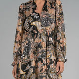 Elan  Paisley Mini Dress Size Small Tiered Fully Lined Sheer Overlay Photo 0