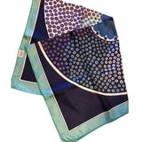 Vintage Blue Floral Scarf, Square Japanese Flower Neck Scarf Photo 0