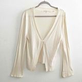 Max Studio vintage One Button Cardigan Crochet Hem Beige Bell Sleeve Medium Photo 0
