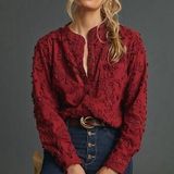 Pilcro  Anthropologie The Whitney Trapeze Buttondown in Raspberry Size Small Photo 0