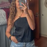 Free Kisses Black Silk Gold Chain Halter Top Photo 0