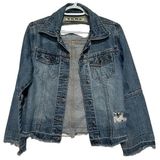 ZENA  Women's Hand Painted Rolling Stone Distressed Ripped Jean Jacket No‎ Size Photo 0