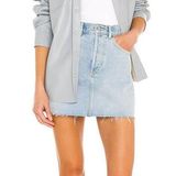 Boyish The Corey Denim Mini Skirt Raw Hem Sunrise Size 26 Photo 0