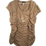 Baby Phat  Womens Beige Tan Gold Y2K Rouched VTG Short Sleeve Top Sz 3X Photo 0
