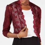 R & M Richards  Scalloped Sequin Lace Bolero Size Large In Wine Red NWT Photo 0