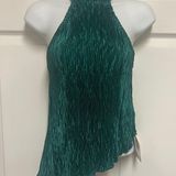 Commence Green Asymmetric Plissé Halter Crop Top Photo 0